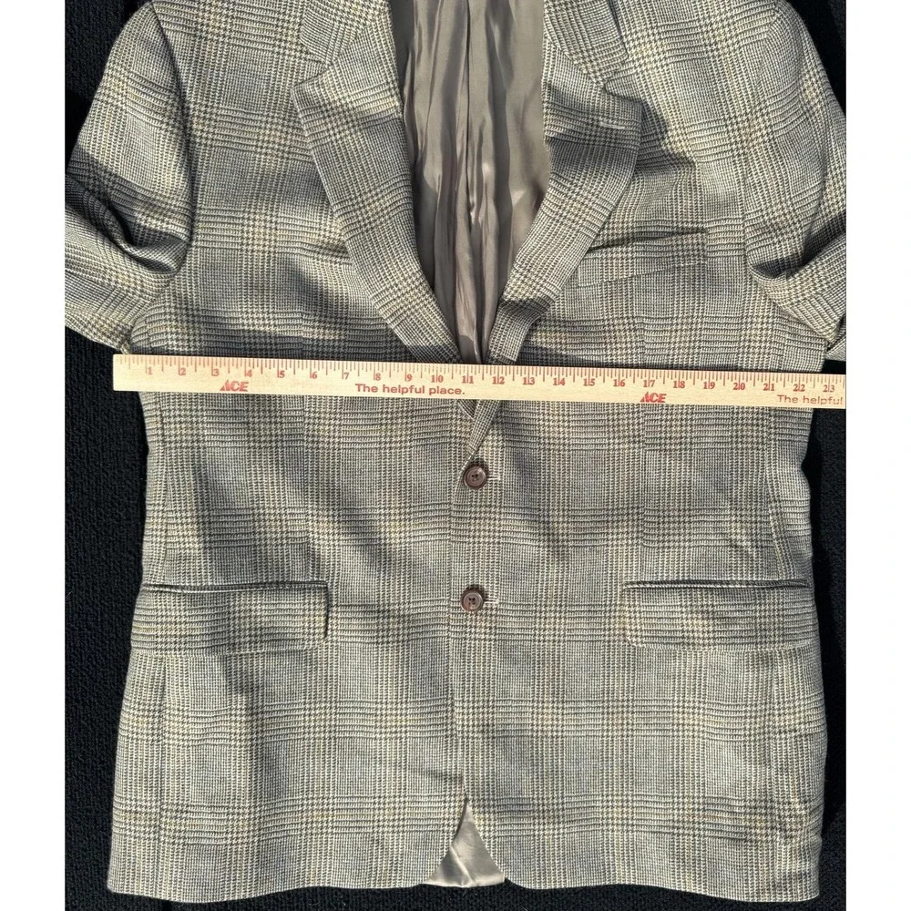 Lauren Ralph Lauren Blazer Mens 44R Gray Lambswool Plaid Tweed Sport Coat